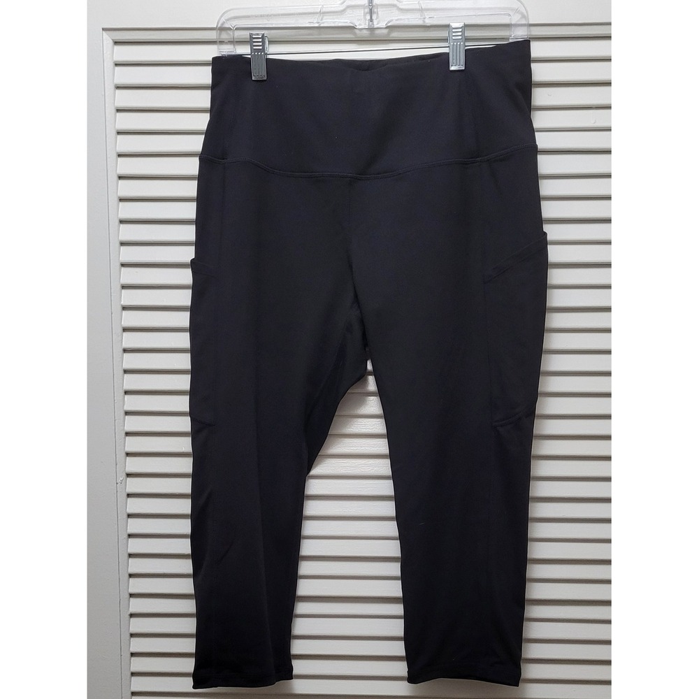 Leggings L Pull-On Side Pockets Stretch Athleisure Women's Black Ankle